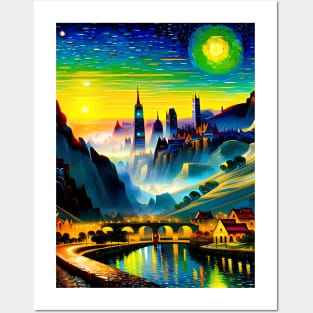 Village/Cityscape at Night Posters and Art